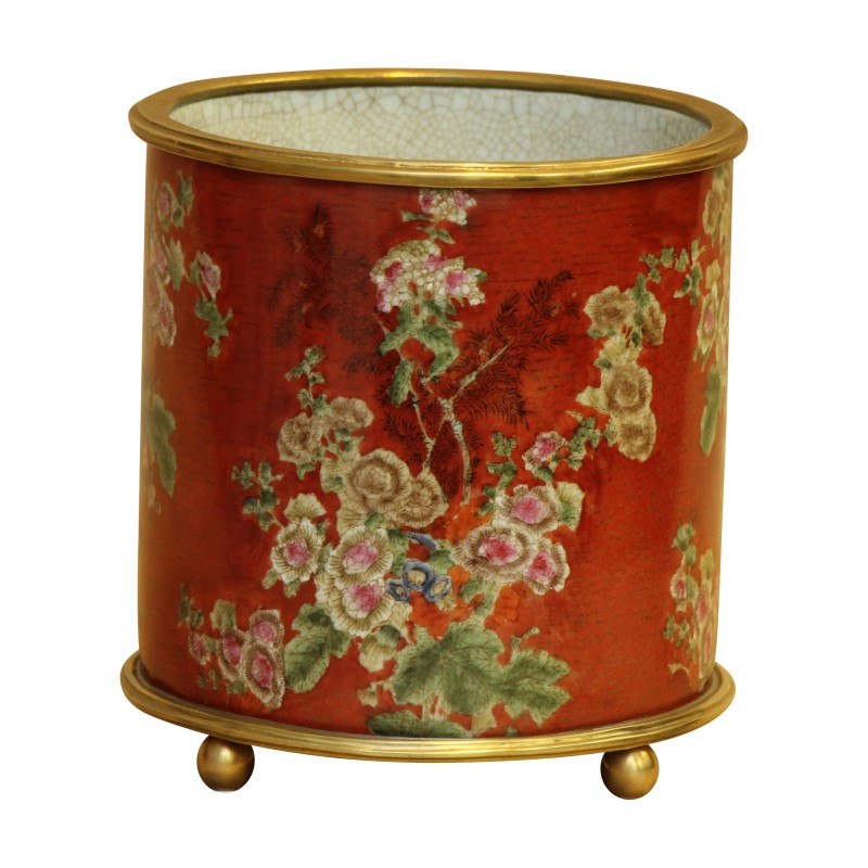 cache-pot with floral pattern on a dark red background. - Moinat - Flowerpot holders, Interior planters cache-pot with floral pattern on a dark red background. - Moinat - Flowerpot holders, Interior planters