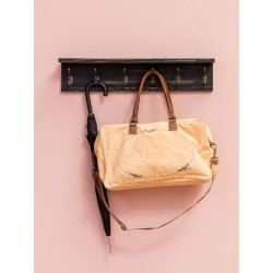 Schwarz lackierte Garderobe aus Holz mit 6 Haken und 1