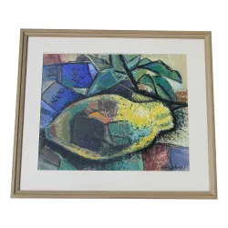 Still life in abstract oil, study of a lemon. Signed Gio...