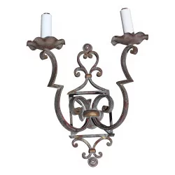 Art Deco wall lamp in wrought iron with 2 lights. France, 20th …