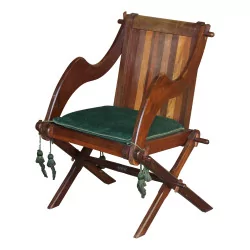 美式桃花心木铰接式扶手椅，带天鹅绒嵌件……