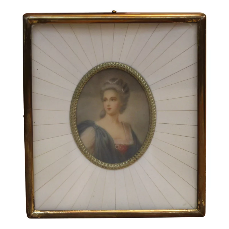 Miniature of a woman with an ivory and brass frame. - Moinat - Miniature – Medallions