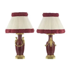 Pair of lamps, baluster vases, in Chinese porcelain with
