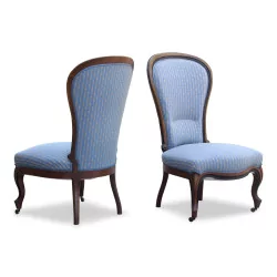 пара низких стульев Наполеона III Луи Филиппа из орехового дерева,