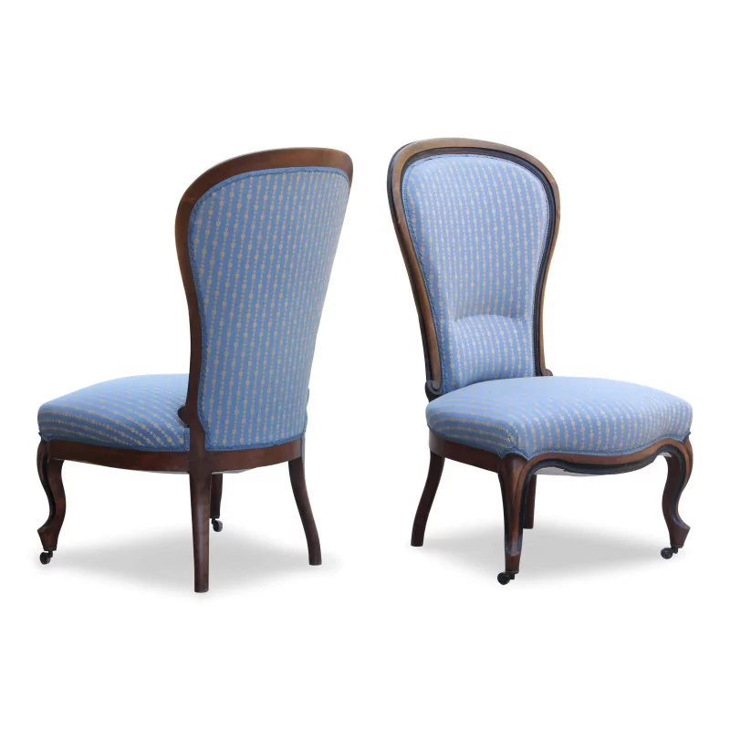 Paar niedrige Louis-Philippe-Stühle Napoleon III. aus Walnussholz, - Moinat - Armlehnstühle, Sesseln