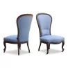 Pair of Napoleon III Louis Philippe low chairs in walnut, - Moinat - Armchairs