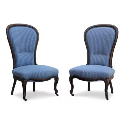 Paar niedrige Louis-Philippe-Stühle Napoleon III. aus Walnussholz,