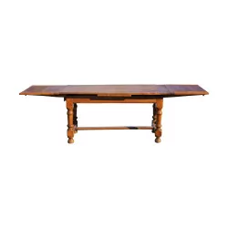 张路易三世桌子，胡桃木和橡木桌面，配有 2 个