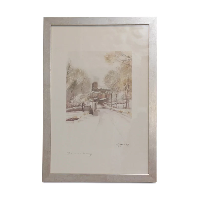 Lithographie de l'aquarelle “IV. La route de neige” 1983 de … - Moinat - Tableaux - Divers