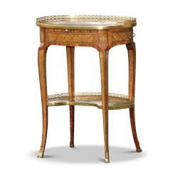 Oval bedside table, in marquetry of rosewood, lemon tree and …