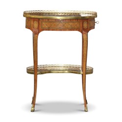 Oval bedside table, in marquetry of rosewood, lemon tree and …