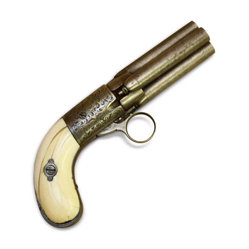 支带象牙色枪托、后膛和 4 个旋转枪管的手枪…… - Moinat - 装饰配件