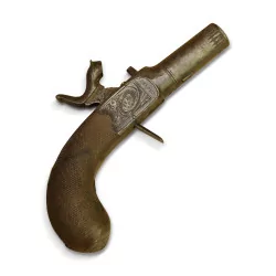 Pistolet miniature avec crosse en noyer sculpté et culasse et …