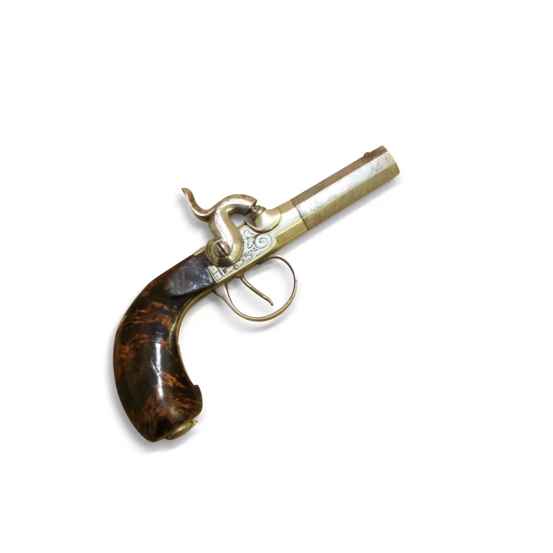 Miniaturpistole mit Wurzelholzkolben und kleinem Cache … - Moinat - Dekorationszubehör