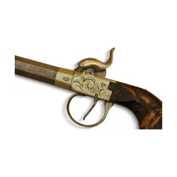 Pistolet miniature avec crosse en ronce de buis et petit cache …