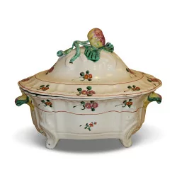 Moustier earthenware soup tureen decorated with fruits and …