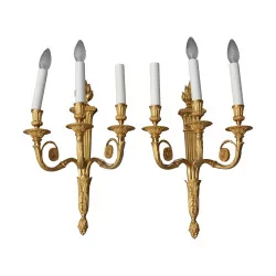 Pair of large Empire style 3-light sconces in …