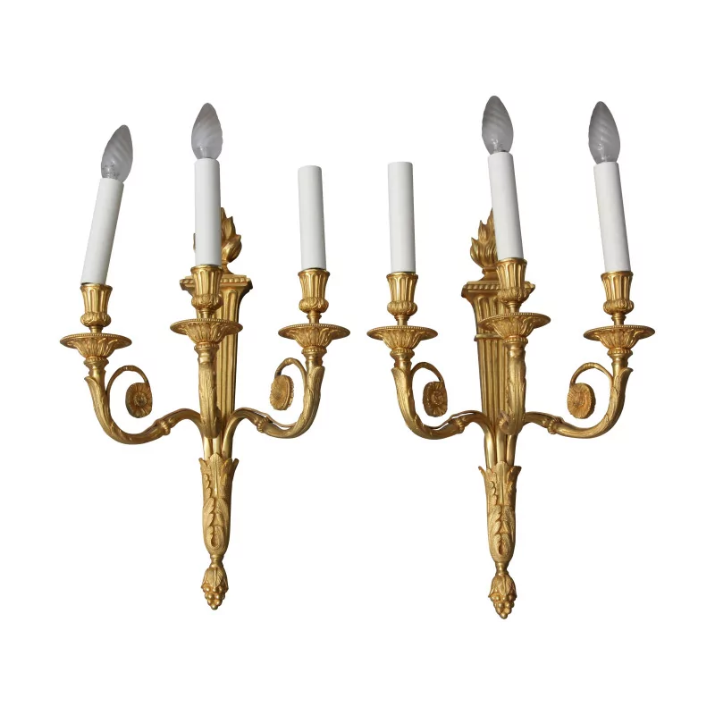 Pair of large Empire style 3-light sconces in … - Moinat - Wall lights, Sconces