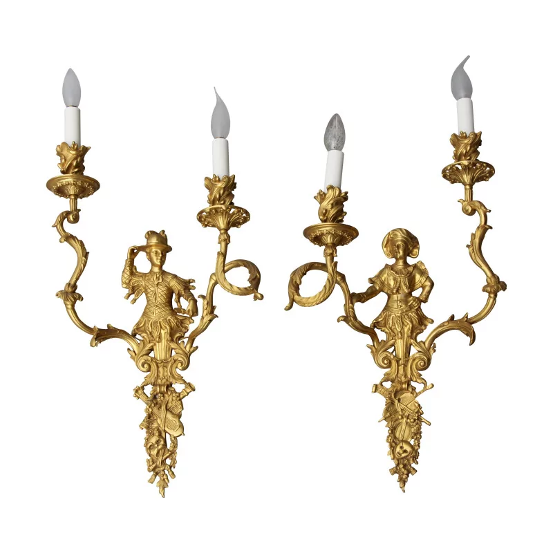 пара больших настенных светильников в стиле Людовика XV с 2 светильниками в… - Moinat - Бра (настенные светильники)