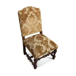 Louis XIII Stuhl in Nussbaum, bezogen mit Samtstoff aus …