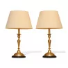 Pair of gilt bronze candlesticks mounted as a lamp with … - Moinat - Table lamps