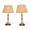 Pair of gilt bronze candlesticks mounted as a lamp with … - Moinat - Table lamps