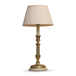 Louis-Philippe candlestick in guilloché brass mounted as a lamp