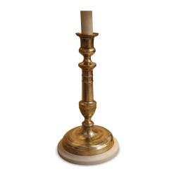 Louis-Philippe candlestick in guilloché brass mounted as a lamp