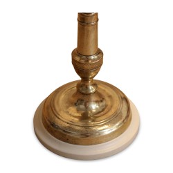Louis-Philippe candlestick in guilloché brass mounted as a lamp