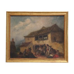 Country scene painting “The break” oil mounted on canvas …