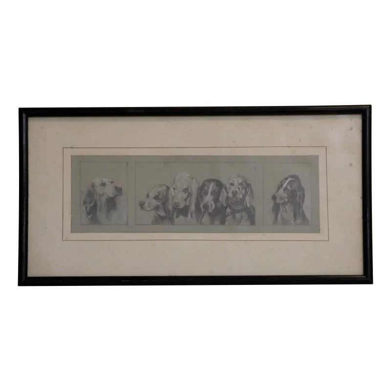 Table of 3 studies of dogs in raised pencils attributed to … - Moinat - Painting - Miscellaneous