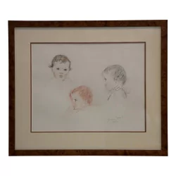 Table of studies of portraits of small children in charcoal …