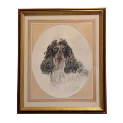 Charcoal dog painting signed lower right François DE …