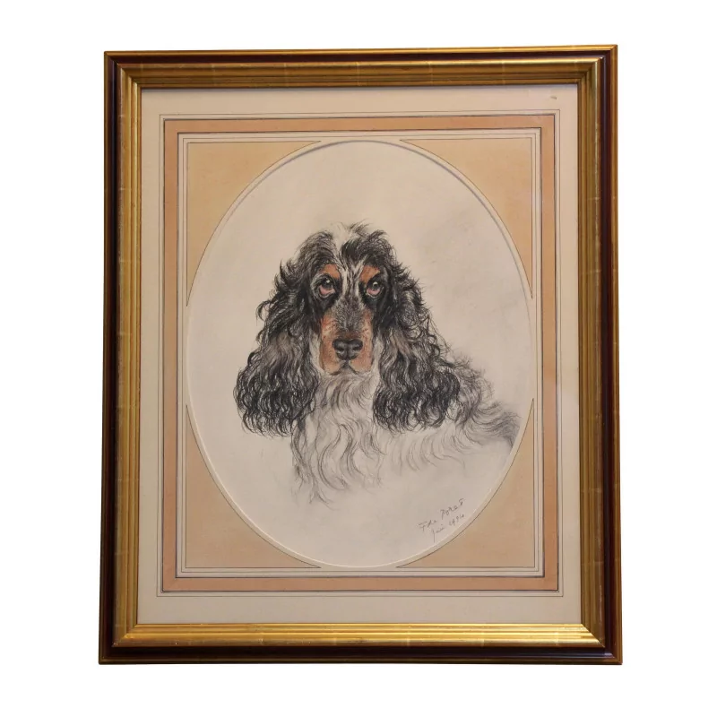 Charcoal dog painting signed lower right François DE … - Moinat - Painting - Miscellaneous