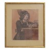 代表拿着玻璃杯的女人的画作，粉彩…… - Moinat - 画 - 各种的