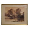 watercolor painting representing a boat on a river... - Moinat - Painting - Miscellaneous