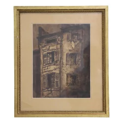 Painting representing an old house in wash signed Emile …