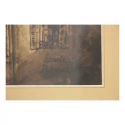 Painting representing an old house in wash signed Emile …