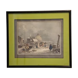 Table of an engraving “Leaving for the market” signed Jean …