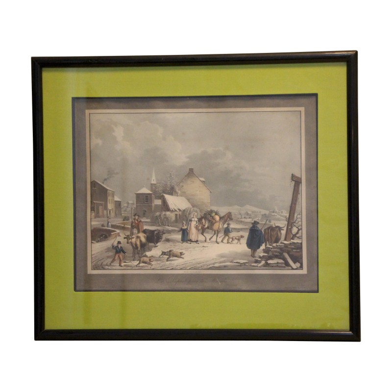Tableau d'une gravure “Le départ pour le marché” signé Jean … - Moinat - Gravures Tableau d'une gravure “Le départ pour le marché” signé Jean … - Moinat - Gravures