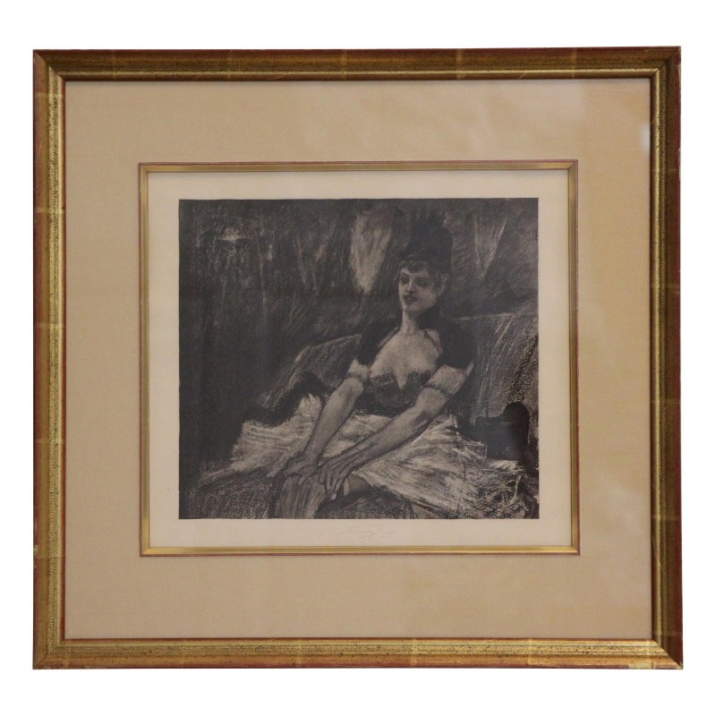 Tableau d une gravure au verni mou "Le coup de la jarretière" - Moinat - Gravures Tableau d une gravure au verni mou "Le coup de la jarretière" - Moinat - Gravures
