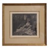 Tableau d une gravure au verni mou "Le coup de la jarretière" - Moinat - Gravures