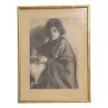 Painting of a pastel representing a woman with a vase signed... - Moinat - Painting - Miscellaneous