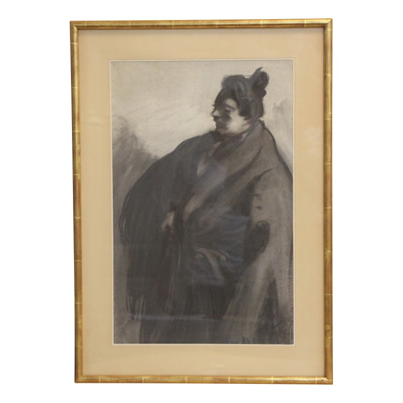 代表女性侧面的蜡笔画签名... - Moinat - 画 - 各种的 代表女性侧面的蜡笔画签名... - Moinat - 画 - 各种的
