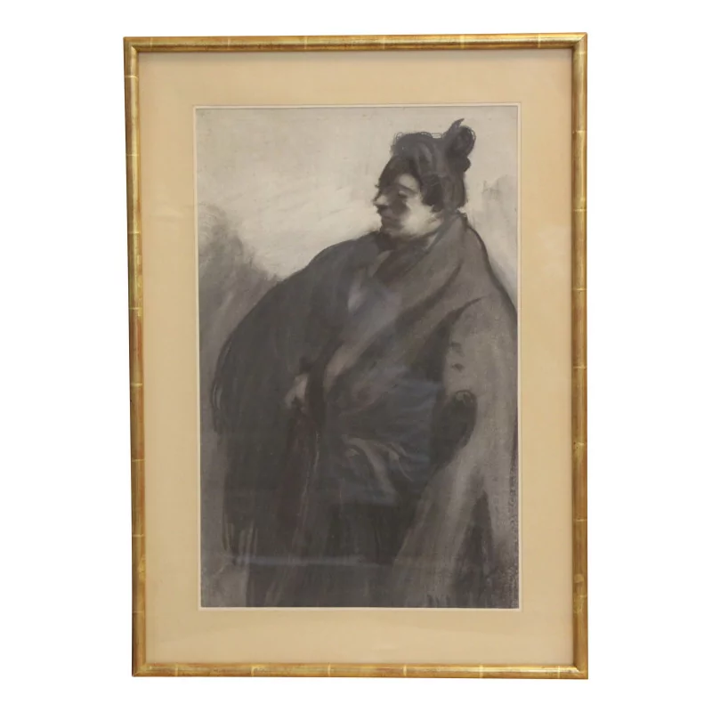 Painting of a pastel representing a woman in profile signed... - Moinat - Painting - Miscellaneous