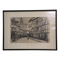 Tableau d'une lithographie représentant une ancienne rue de …