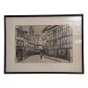Tableau d'une lithographie représentant une ancienne rue de … - Moinat - Tableaux - Divers