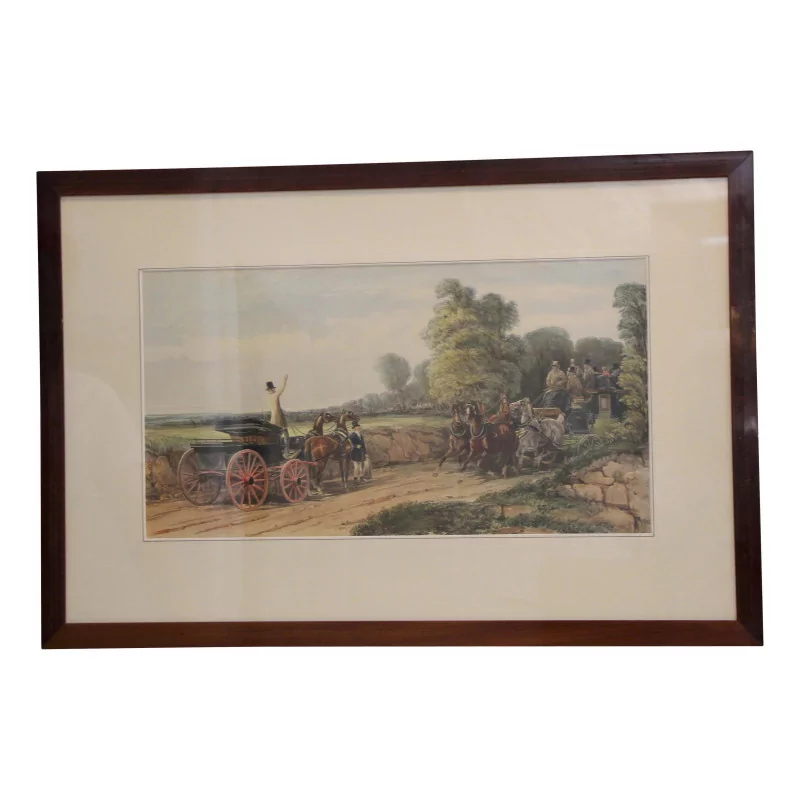 Table of an unsigned engraving “The Stagecoach Stop”. - Moinat - Prints, Reproductions