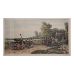 Tabelle eines unsignierten Kupferstichs „The Stagecoach Stop“.