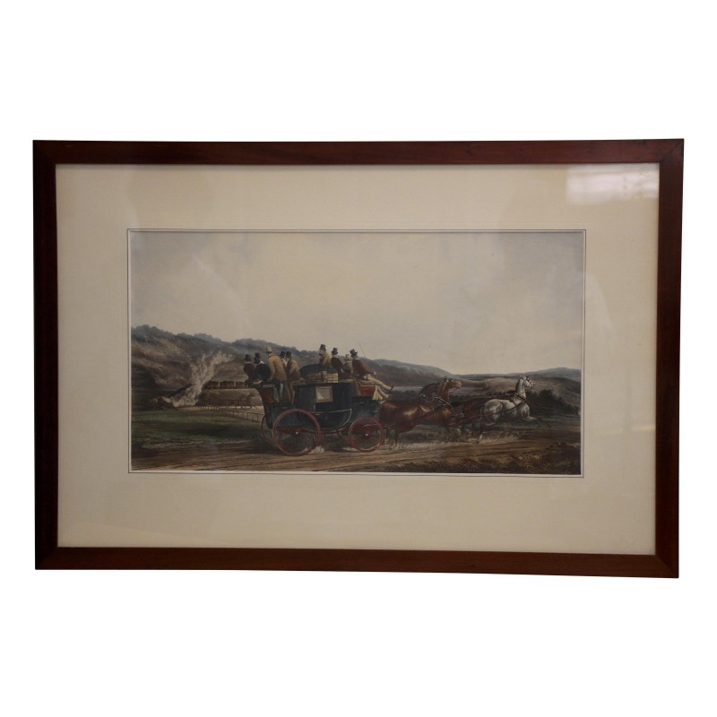 Tafel eines Kupferstichs \"Der Zugunfall von der Postkutsche aus gesehen\" - Moinat - Gravüren Tafel eines Kupferstichs \"Der Zugunfall von der Postkutsche aus gesehen\" - Moinat - Gravüren